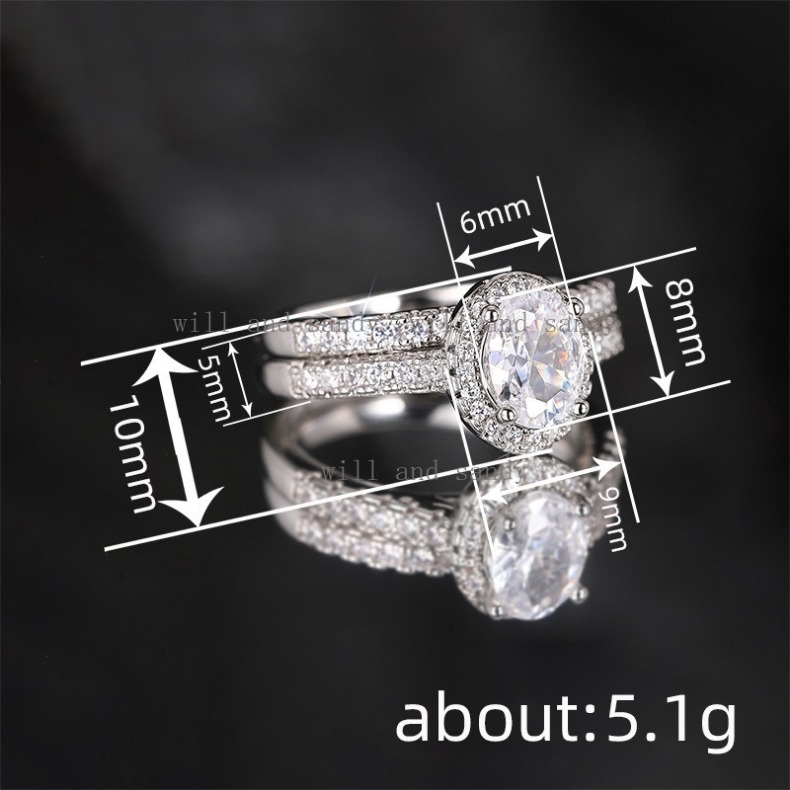 Fashion Band Rings Sterling Silver Ring Set for Women Oval Cut Solitaire Cubic Zirconia Engagement Ring Halo Promise Ring Knuckle Rings Fine Jewelry