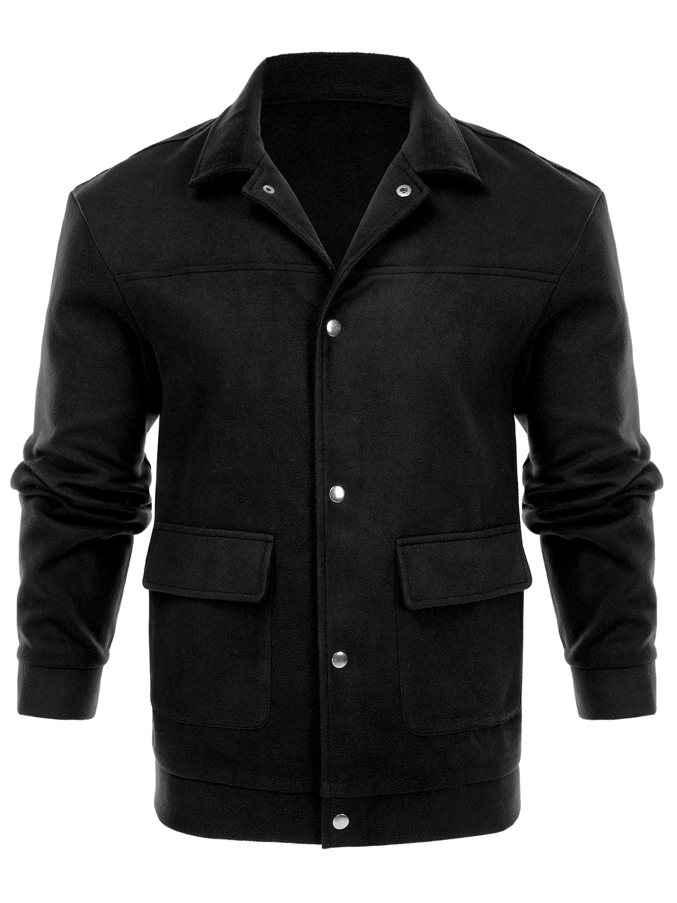 Mens Square Collar Woolen Warm Flap Pocket Button Coat Jacket 251017