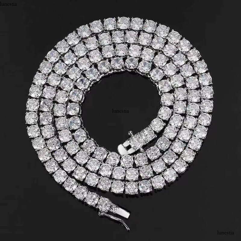 Fine Jewelry Men Women Sterling Sier Moissanite Dia Cluster Iced Out Tennis Chain Necklace