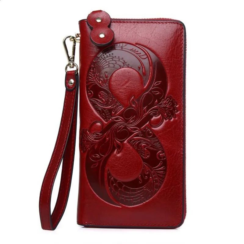 Vintage Genuine Leather Woman Wallet 2025 Floral Real Cow Leather Purse Ladies First Layer Cowhide Clutch Bag251023