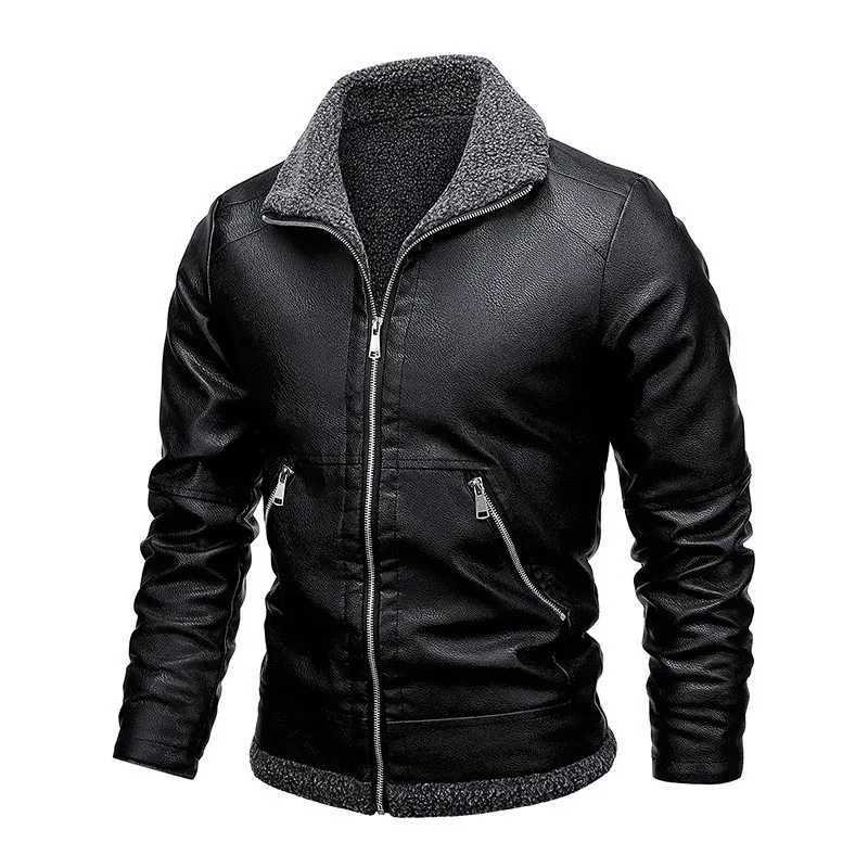 New Mens Leather Jackets Autumn Winter Slim High Quality Motorcycle PU Jacket Man Business Fleece Warm Black Leather Coats W251023