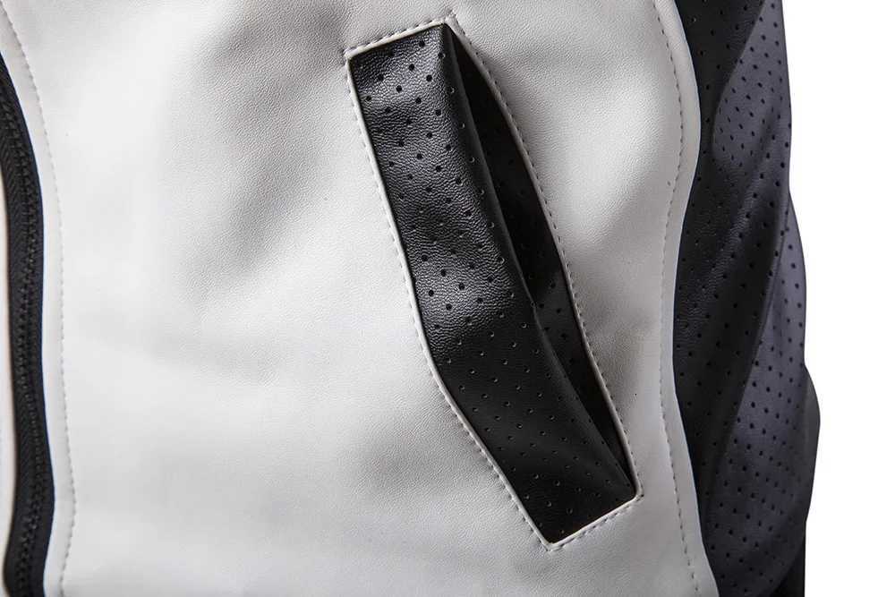 Autumn New Korean Fashion Jacket Mens Standing Collar Leather Coat Trendy Black and White Color Block Large Leather Coat M5XL W251023