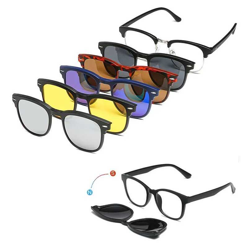 6 In 1 Spectacle Frame Men Women With 5 PCS Clip On Polarized Sunglasses Magnetic Glasses Male Computer Optical 2201W251023
