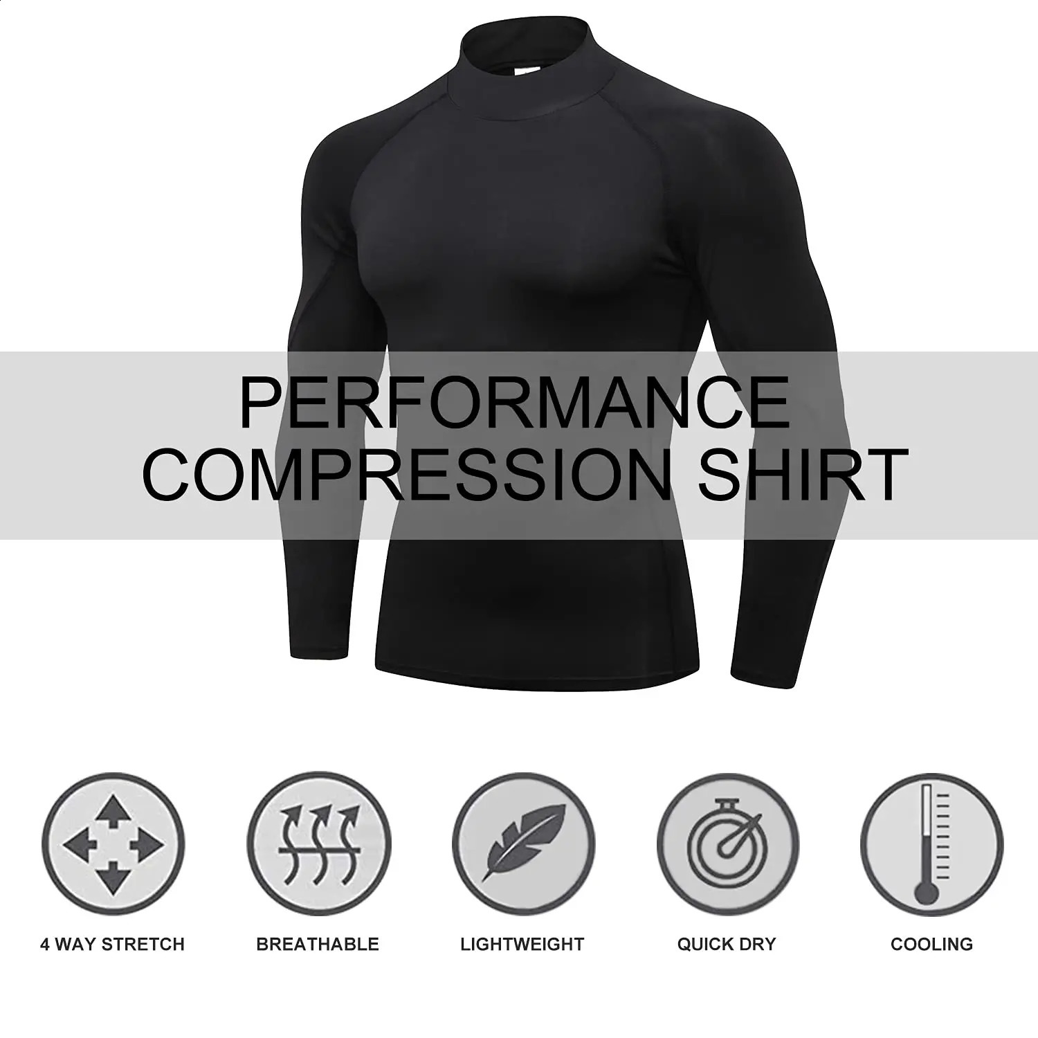 Mens Compression Shirts Long Sleeve Quick Dry Mock Turtleneck Undershirts for Men Moisture Wicking Running Athletic 251023