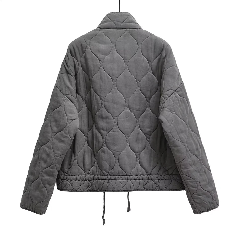 PBZA Winter Womens Clothing Style Commuting Leisure Warm Stand Collar Loose Pocket Diamond Grid Cotton Coat 251022