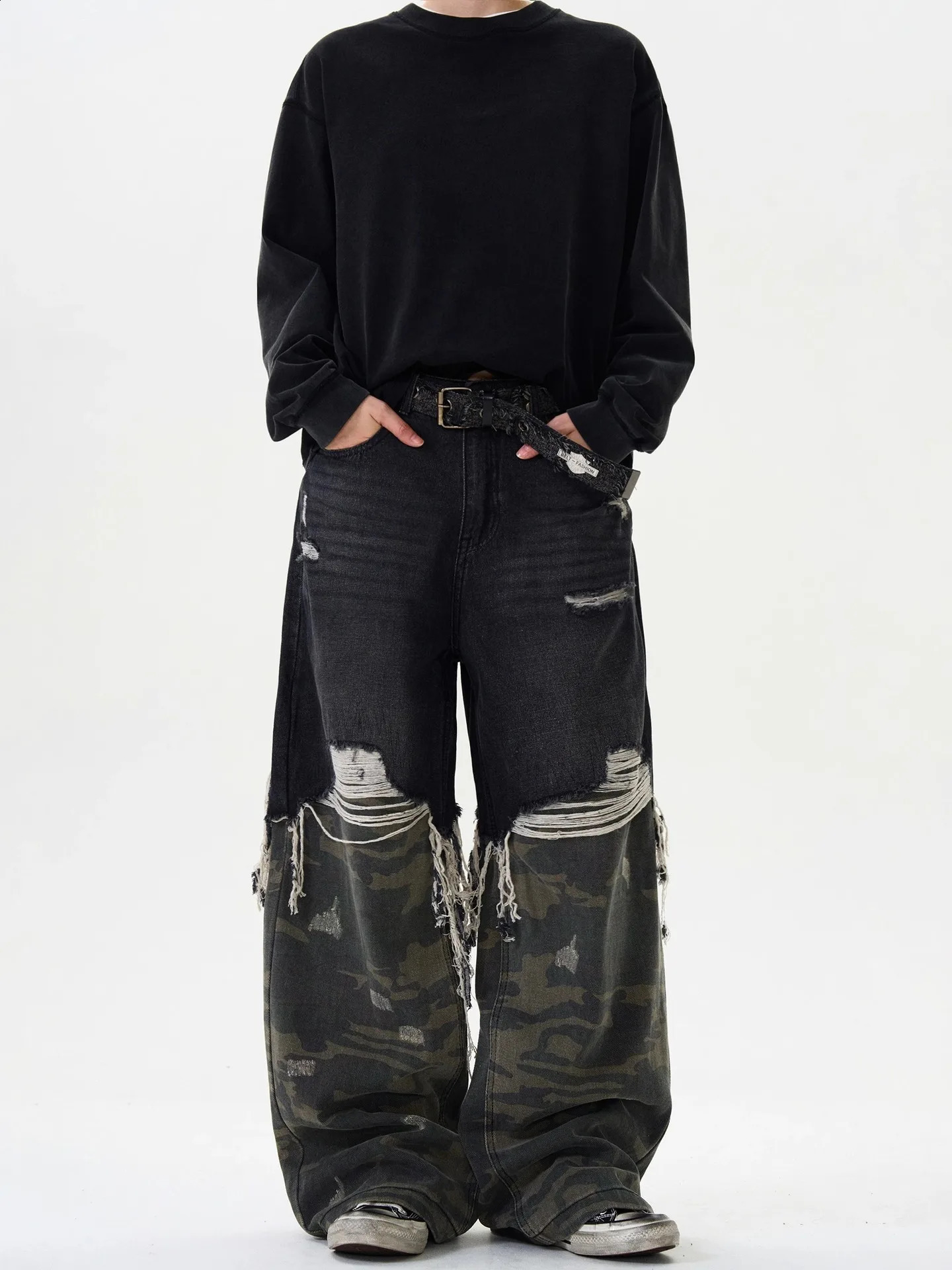 Baggy Jeans Men Distressed Barrel Frayed Wide Leg Streetwear for Skater Denim Pants Grunge 251018
