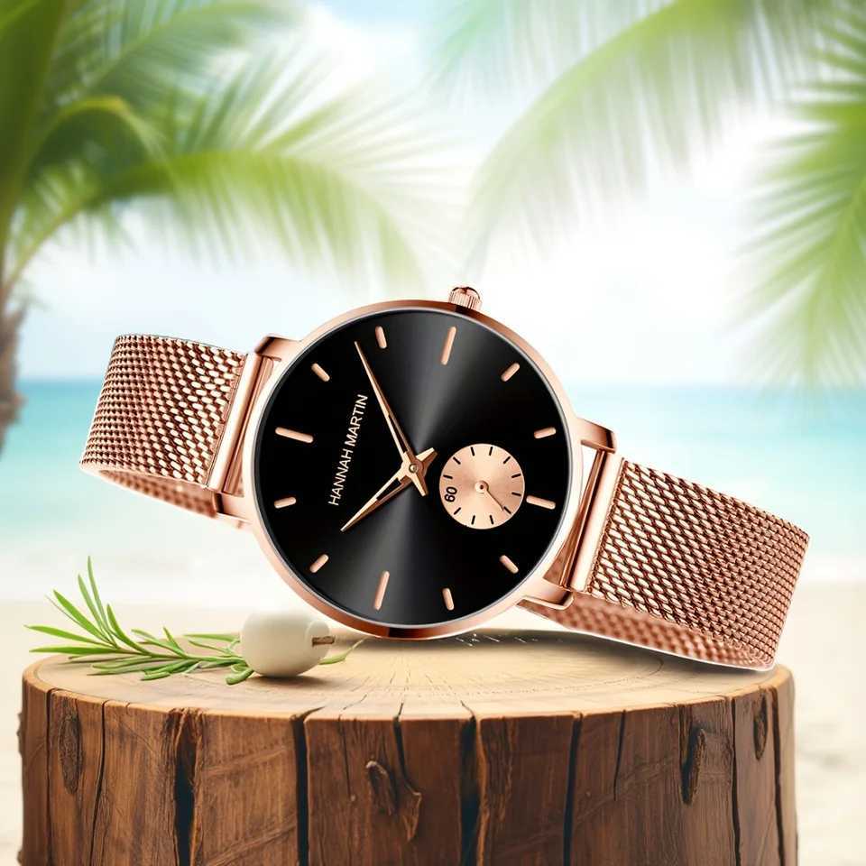 2025 New Fashionable Women Watch Top Brand Hannah Martin Original Quartz Movement Stainless Steel Mesh Belt Women Dress WatchesL251023