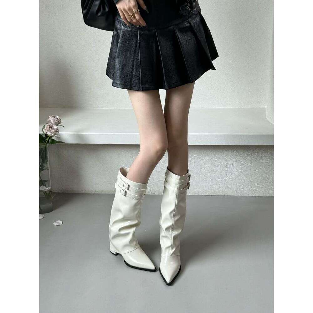 Niche Design Designer Shoe Chunky Pointed Toe Tube 2025 Autumn New Versatile High Heel Long Boots for Women Over the Knee