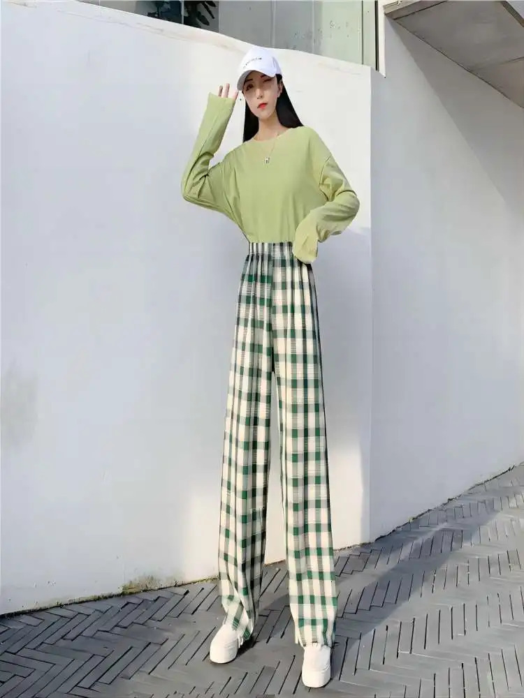 Women Checkered Casual Pants Loose Straight Corduroy Pants Sweatpants Women Fashion Streetwear Spring Hip Hop Trousers 251016