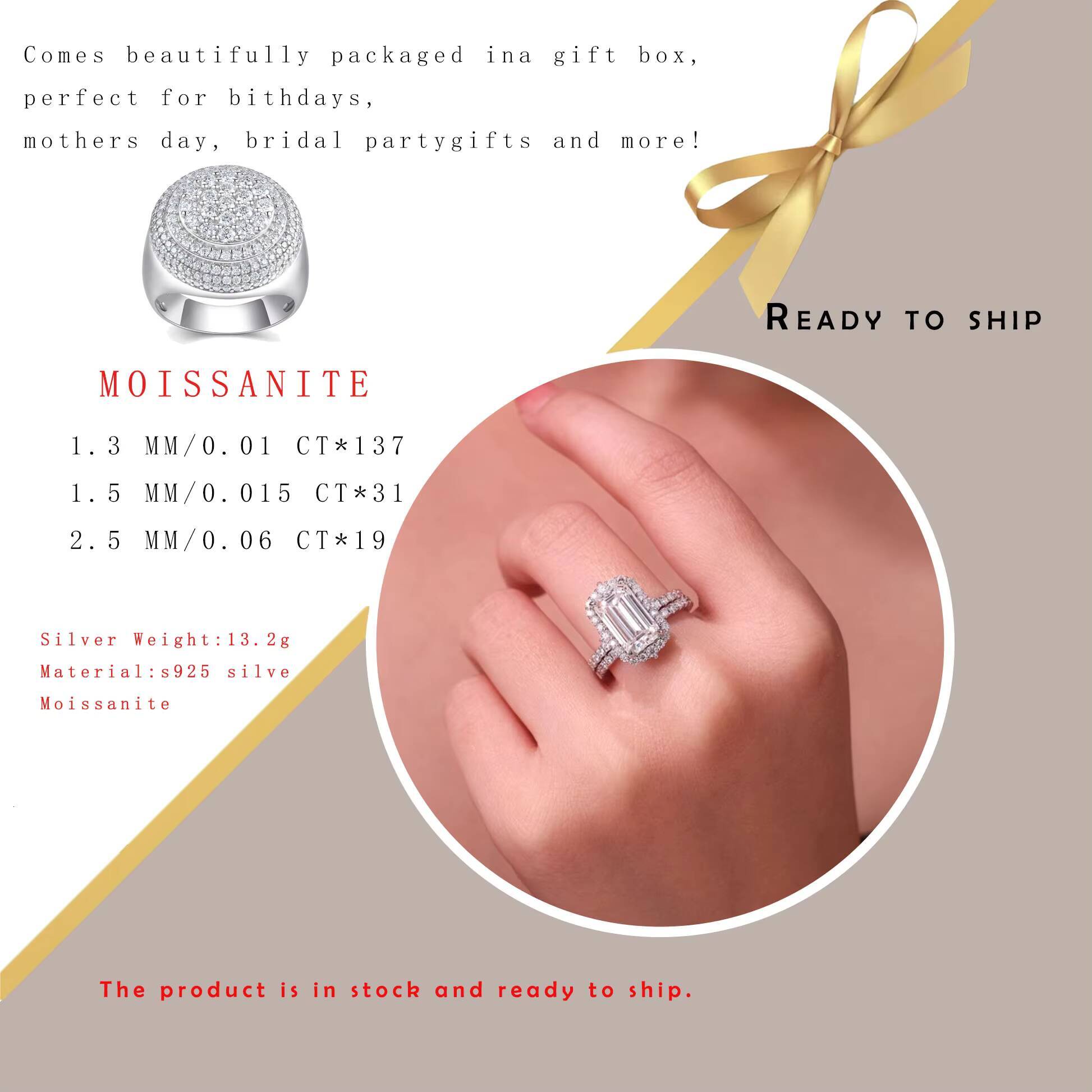 Mens Womens 925 Silver Platinum Plated Full Iced out Moissanite round Ring Hip Hop Style Statement Jewelry Accessory