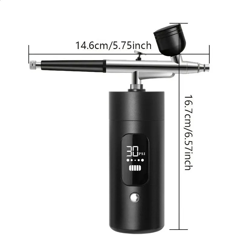 Professional Spray Gun Kit with Compressor Pink Portable Hand Gun USB Charging Adjustable 3 Pressures Digital Display for P 251015