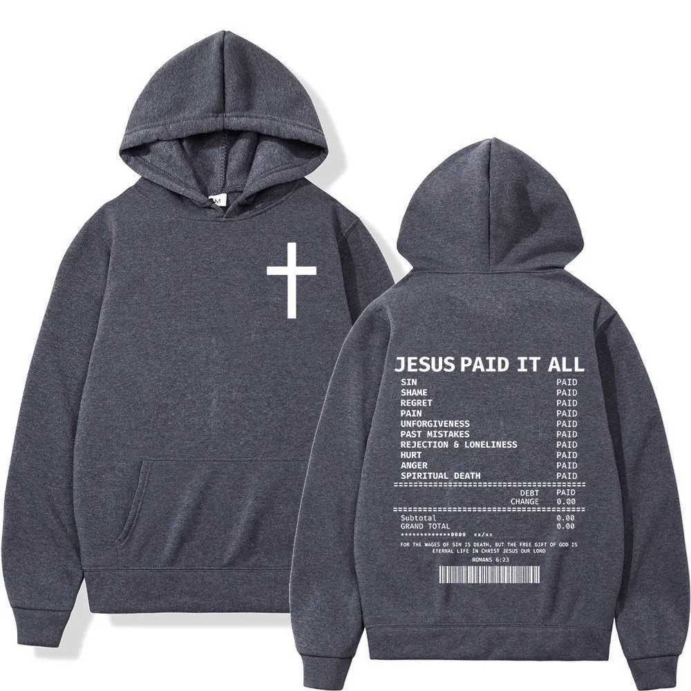 Salvation Jesus Paid It All Hoodies Christian Bible Verse Mens Women Clothing Hip Hop Vintage Sweatshirts Oversized PulloversT251023
