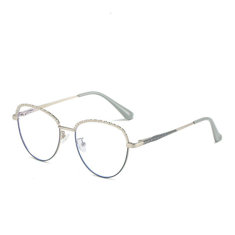 2024 New Cat Eye Large Metal Anti-Blue Light Non-Prescription Glasses Fashion Women's Eyeglass Frame 95279