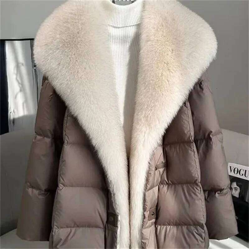 High End Faux Fox Detachable Large Lapel Fur Jacket For Women 2025 Winter New Medium Long Loose White Goose Down Coats womens coat