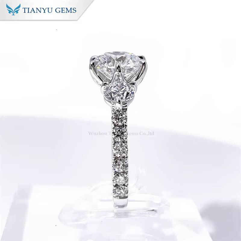 Tianyu Three Stones Lab Grown Moissanite Diamonds 34 Eternity Wedding Band Silver 925 10K 14K 18K Solid Gold Engagement Ring