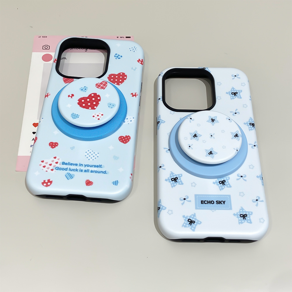 Ins Style Heart Bow Magnetic 2-in-1 Stand Compatible with iphone 16 Pro Phone 17 Protective Case 15