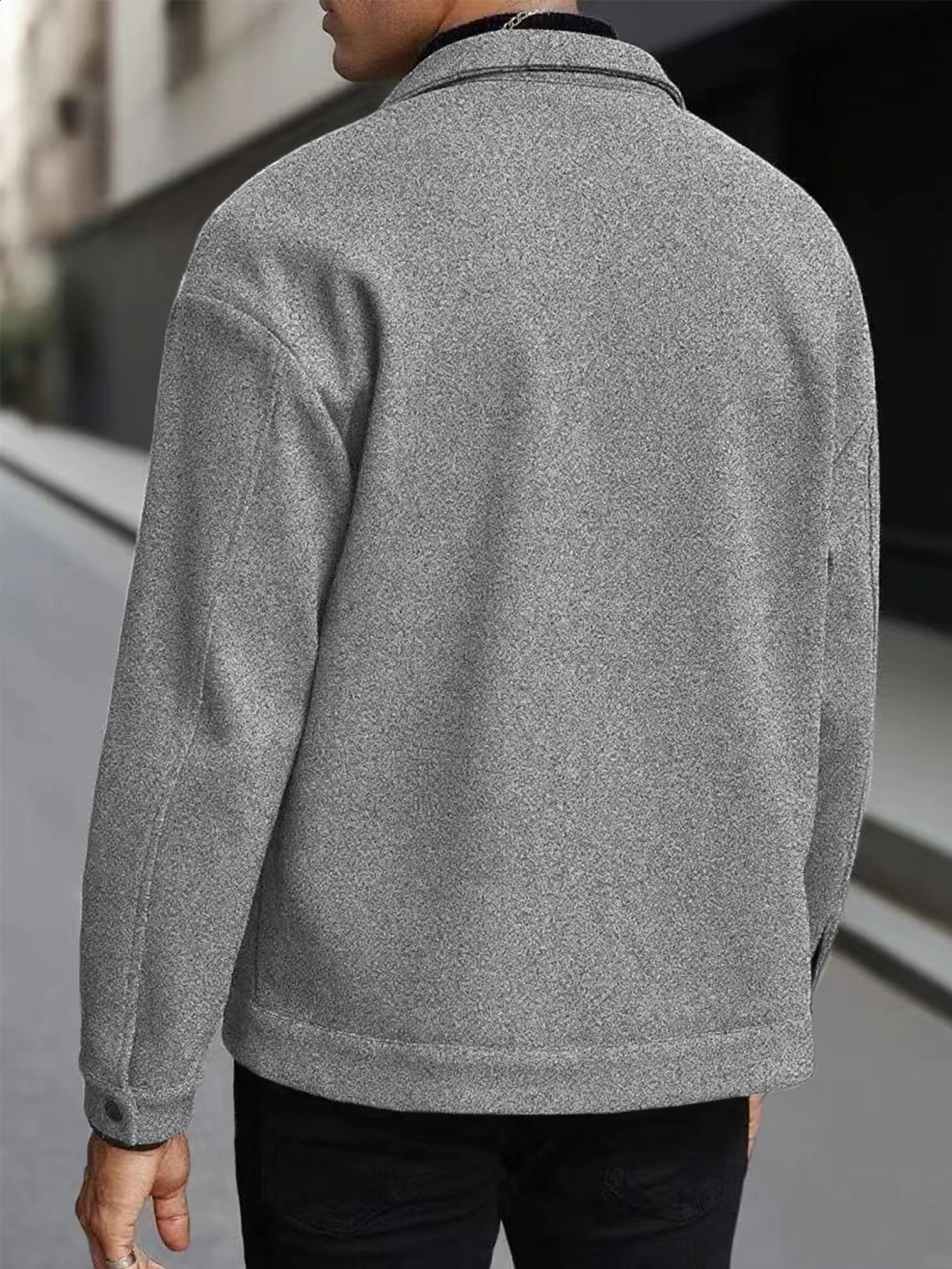 Autumn Mens Woolen Jacket Solid Color Coat Collar Button Front Flip Pocket 251023