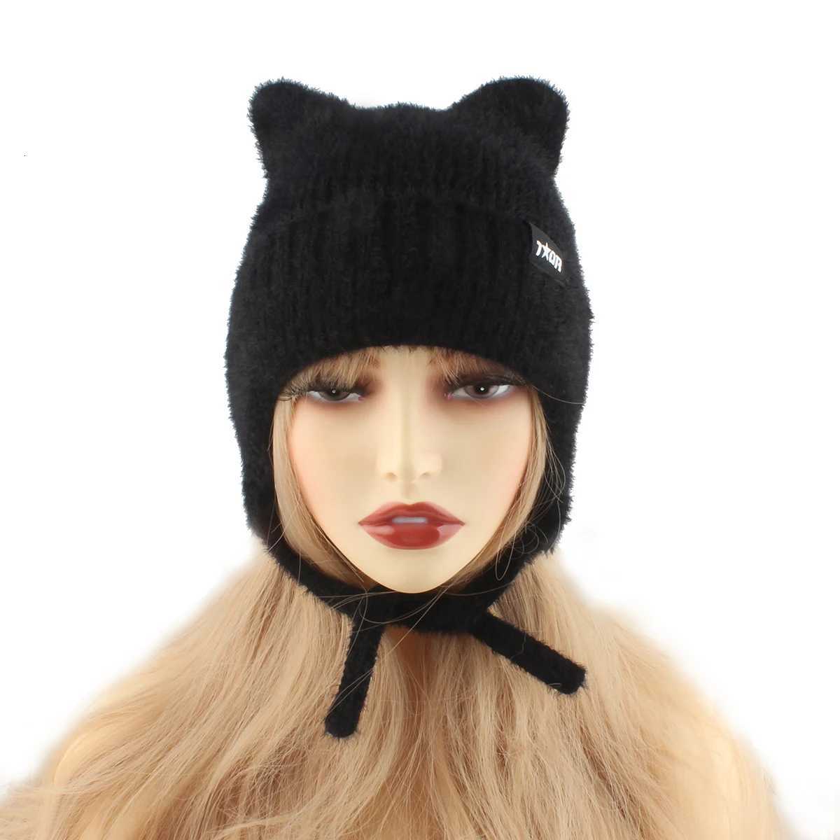 Winter Warm Soft Stretch Slouchy Beanie Hats For Women Fashion Cute Cat Ears Earflap Hat Outdoor Ear Protection Fuzzy Ski CapXJ251023