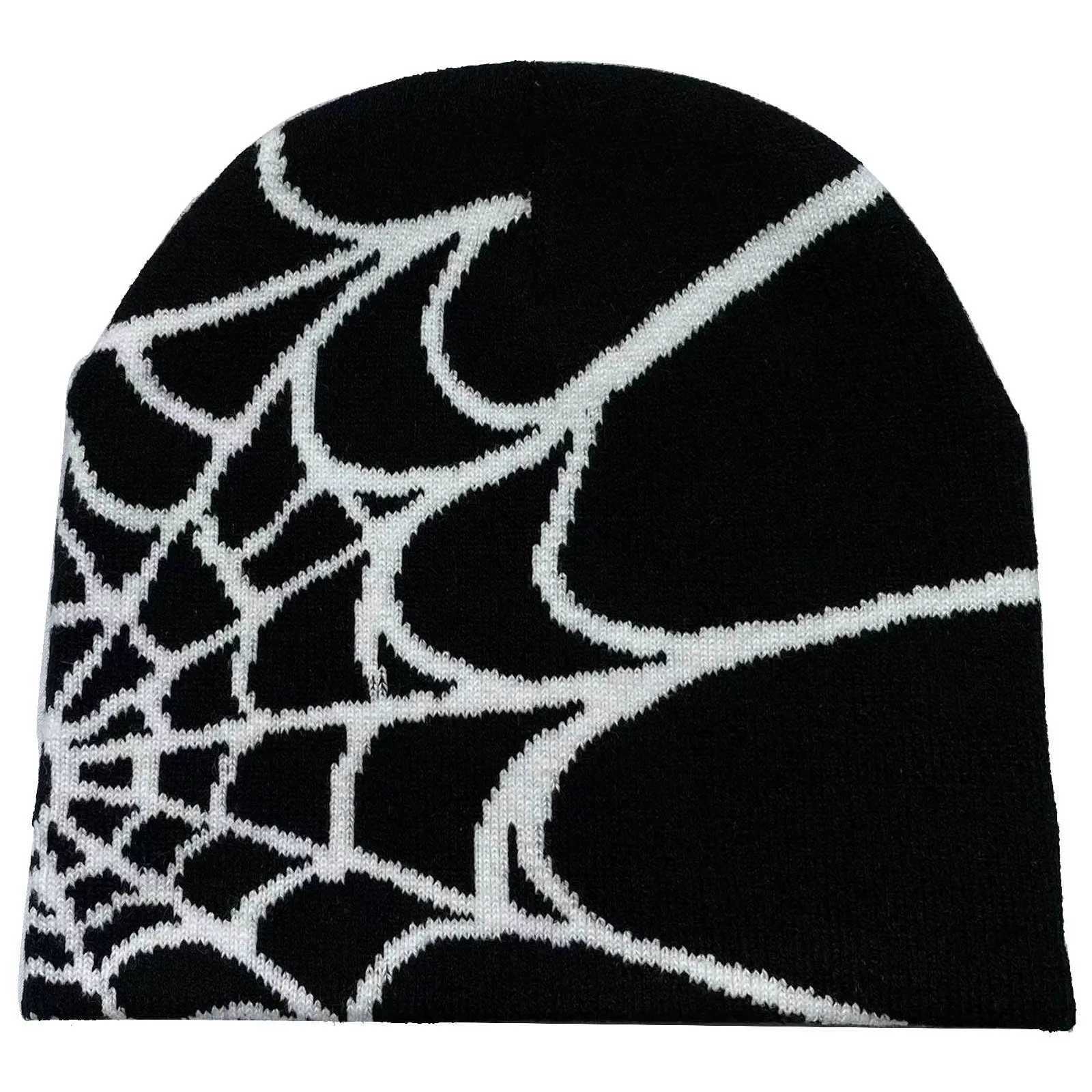 Winter Beanie Knit Hat Stretchy Helmet Liner Cozy Headwear Spider Web Print Rock Punk Ski Hat Skull Cap New Hiphop Street CapXJ251023