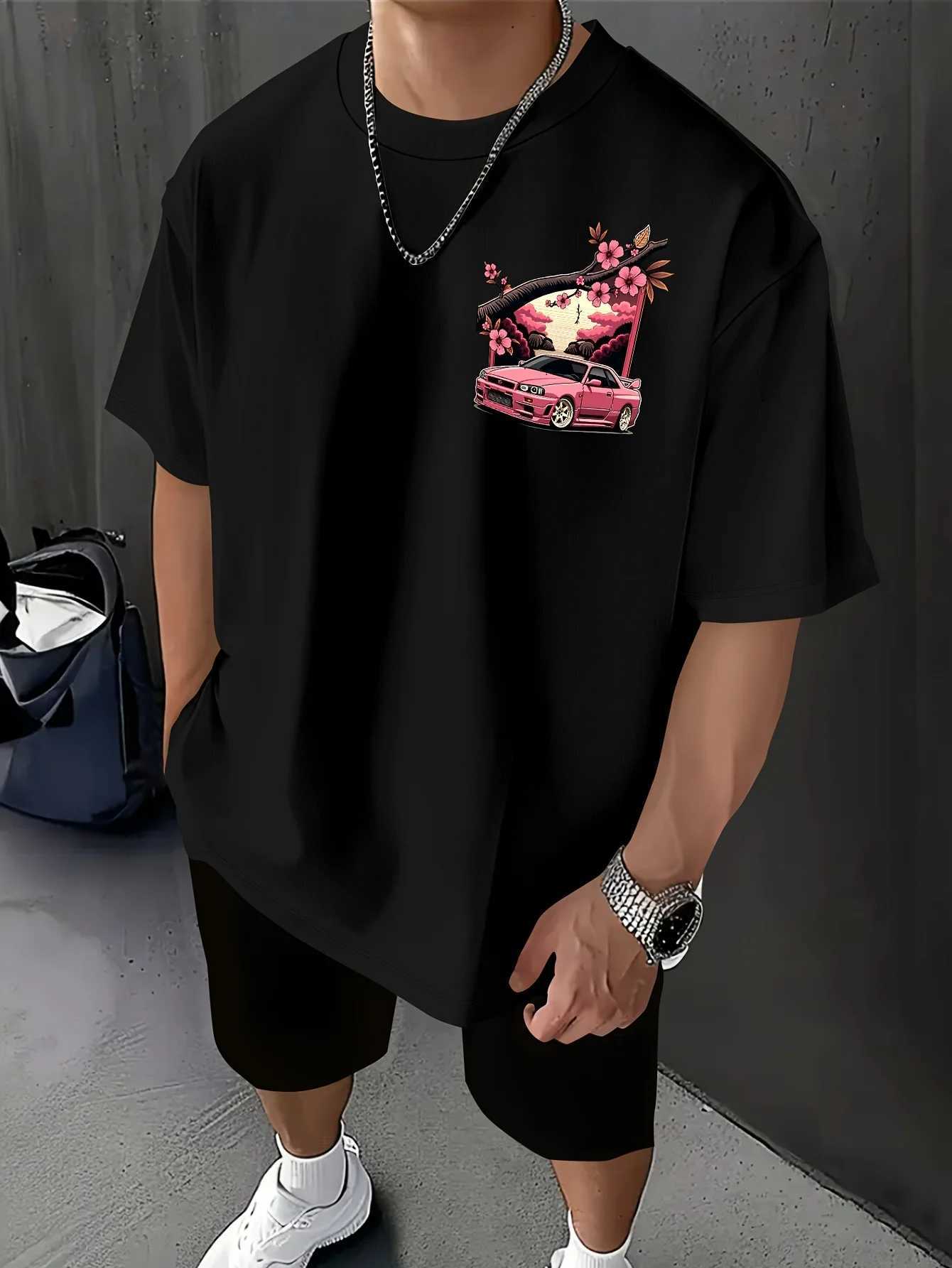 Mens Japanese Racing Graphic TShirt Sakura Motorsport Tee Cherry Blossoms Loose Fit Back Print Shirt Drift Events StreetwearXJ251023