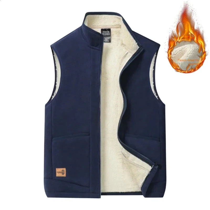 Fleece vest for men and women in spring thickened warm standup collar loose large sized jacket with fleece 251023