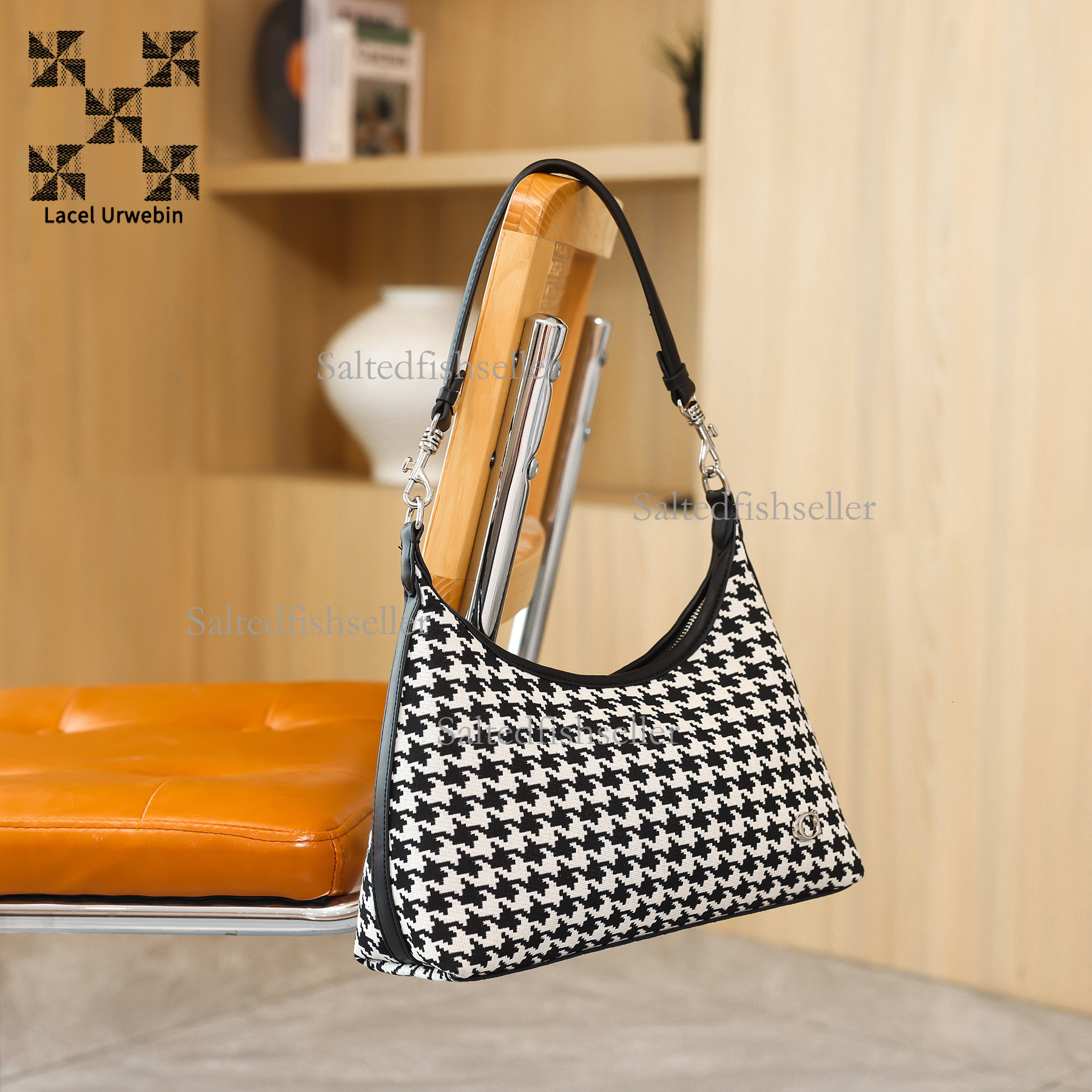 Lacel Urwebin New Women's Thousand Bird Grid Handbag Designer Luxury Fashion Large Capacity Women's Shoulder Bag Suede Zipper Crossbody Bag 