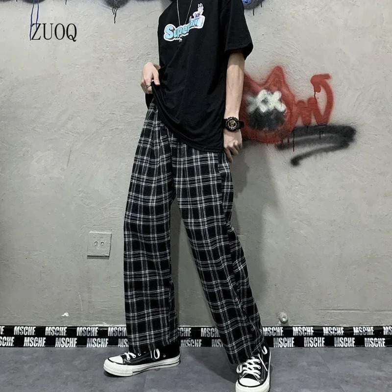 Korean Style Plaid Pants Women Summer Loose Straight Wideleg Loose Casual Office Lady Trousers Daily Sweatpants Female 251016