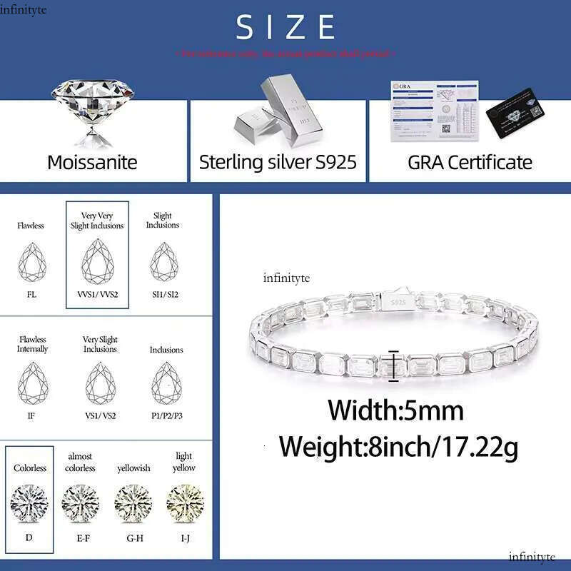 Factory Price Gift Jewelry 5mm Sterling Sier Emerald Cut VVS Moissanite Baguette Tennis Bracelet for Valentines Day 111