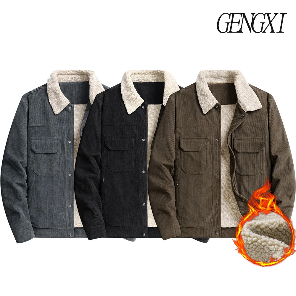 L8XL Plus Size Winter Mens Corduroy Warm Coat Casual Fashion FleeceLined Thickened TurnDown Collar Workwear Jacket Trendy 251023