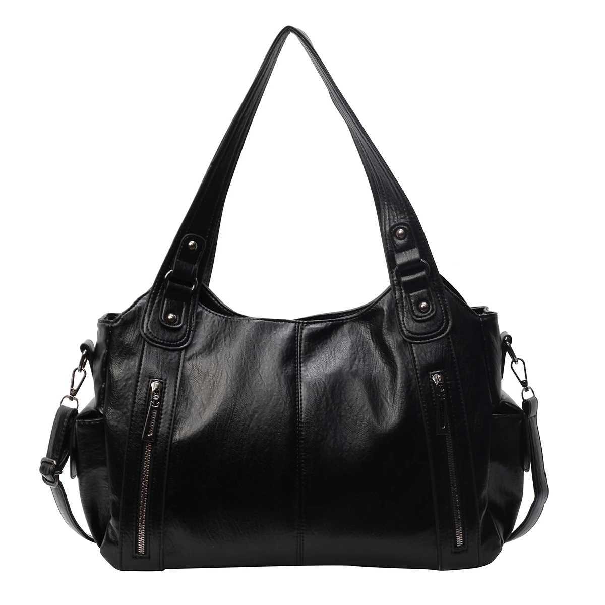 Solid color large capacity womens shoulder bag fashionable simple handheld tote bag commuter personality messenger bagL251023