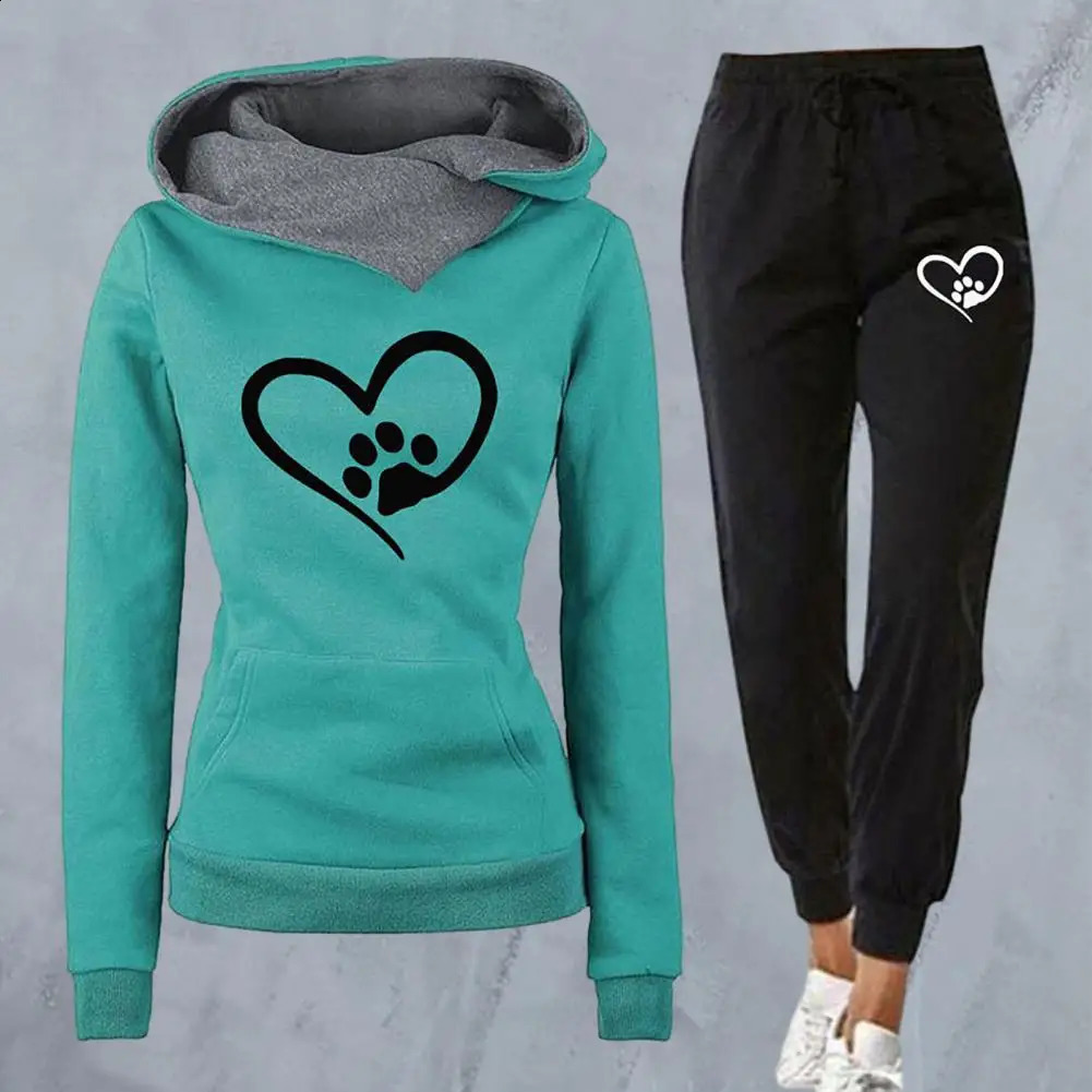 2piece Womens Tracksuit Solid Color Hooded Sweatshirt Elastic Pants Autumn Winter Ladys Hoodie Sportswear Jogging Set 251022