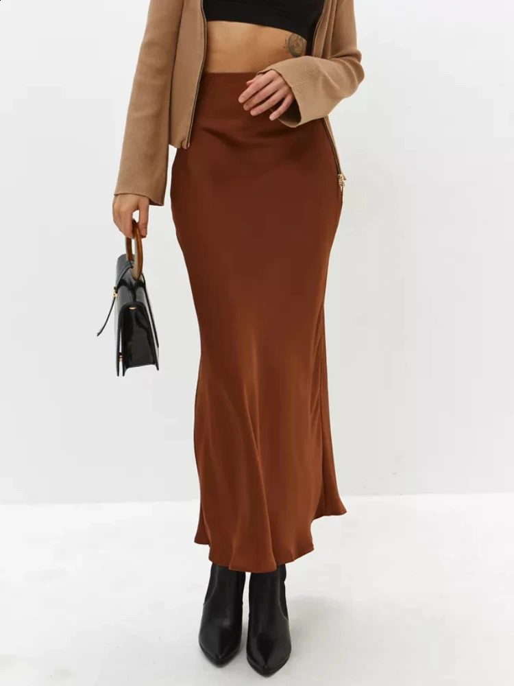 Black Womens Skirt Fashion Temperament Elegant Long Autumn Simple Comfort Champagne Elastic High Waist Skirts 251022