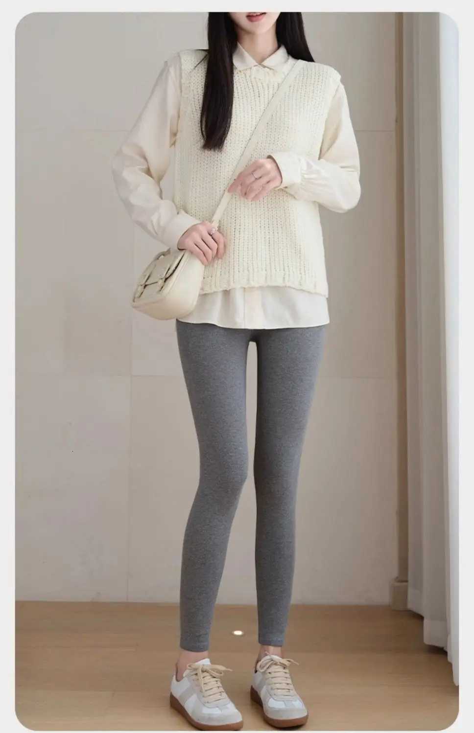 Pure Cotton Leggings Women Autumn Large Size High Waist Tight Ninepoint Thickened Small Feet Make Them Look Slim Warm PantsT251023