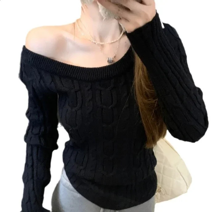 Gray ShoulderOff Knitted Sweater Womens Fashion Slim Fit Base Shirt Trendy Twist Knitwear Winter Casual Top Quality Assurance 251023