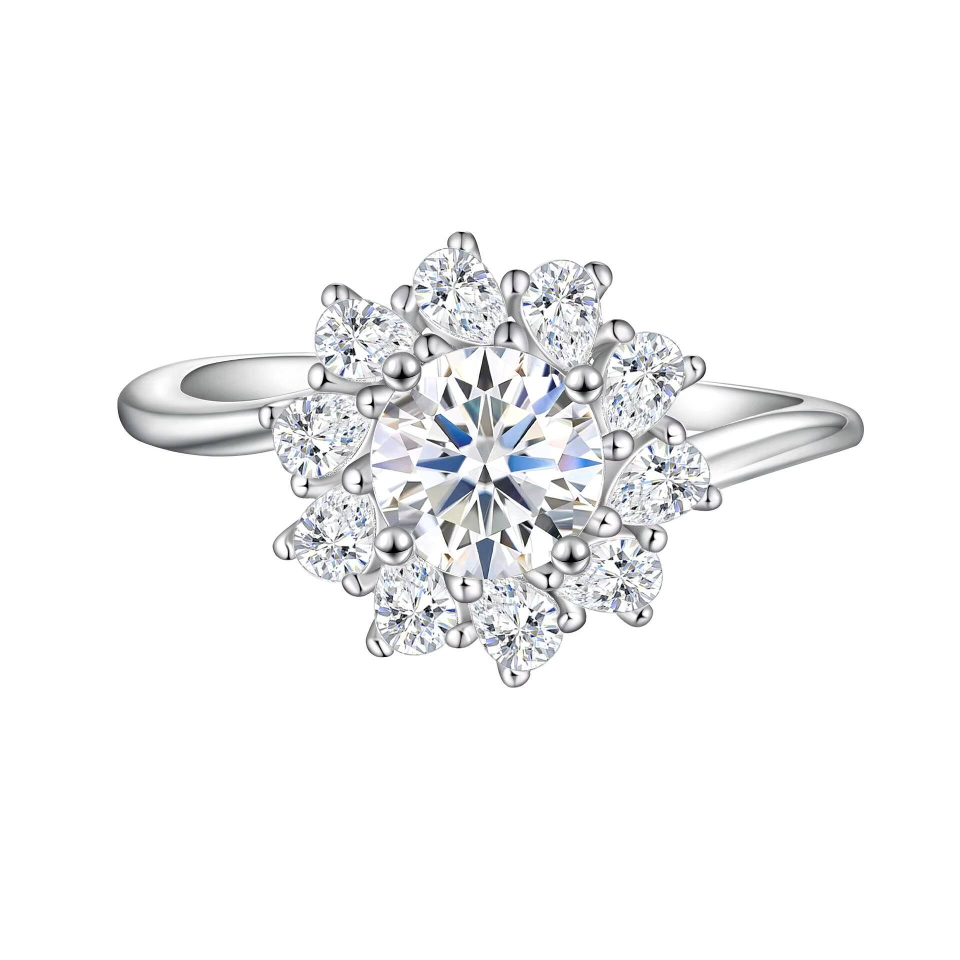 S925 Sterling Silver Micro Inlaid Zircon Ring Set Rings 18K Sterling Silver Round Cut Solitaire Moissanite Engagement Rings
