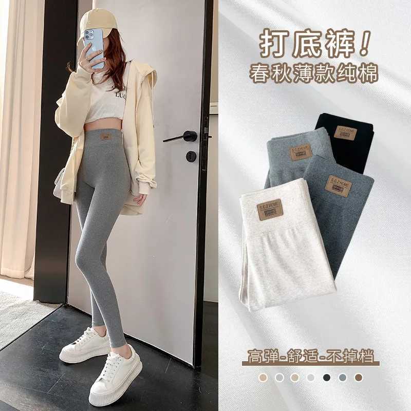 2024 New Gray Leggings Women Spring Autumn Thin Cotton Highwaisted Skinny Large Size Nineminute Long Pants Black Thick TightsT251023