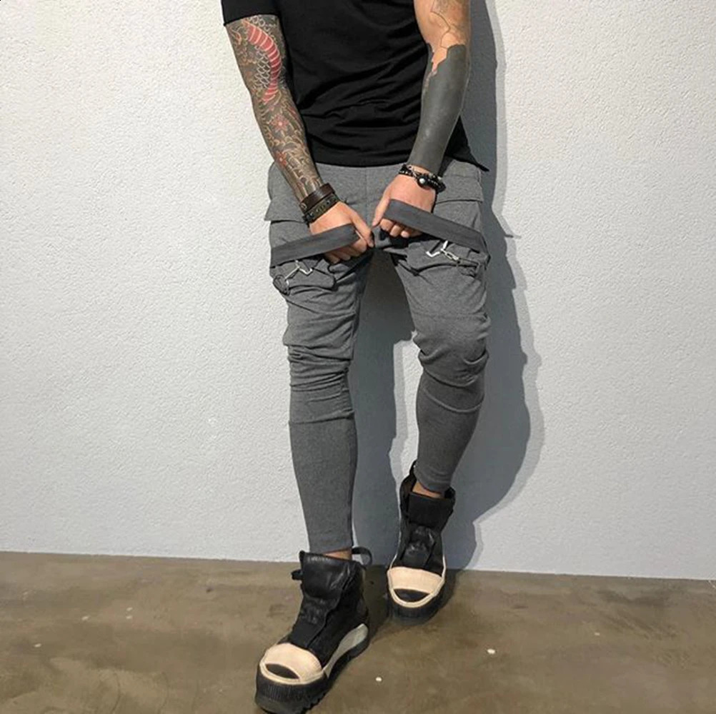 Men Running Stretch Tights Sweatpants Sports Absorbing Breathable Fitness Casual Cotton Multi Pocket Pants Slim Leggings 251023