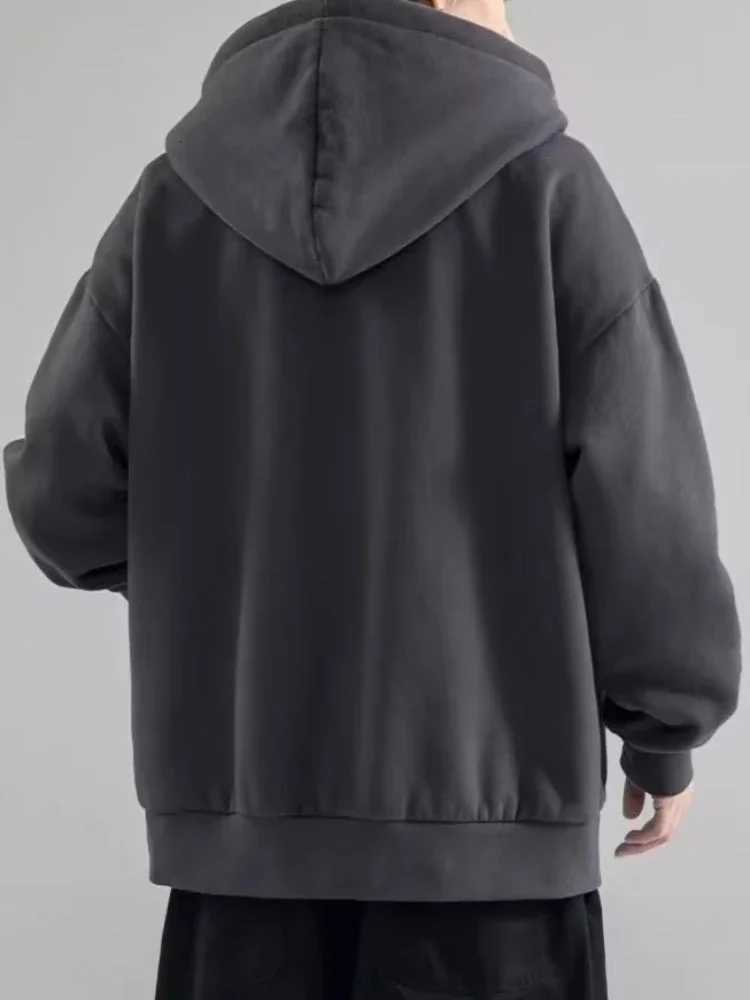 Male Clothes Black Solid Sweatshirt For Men Full Zip Up Hooded Hoodies Winter Young On Sale Offers High Quality Korean Style ST251023