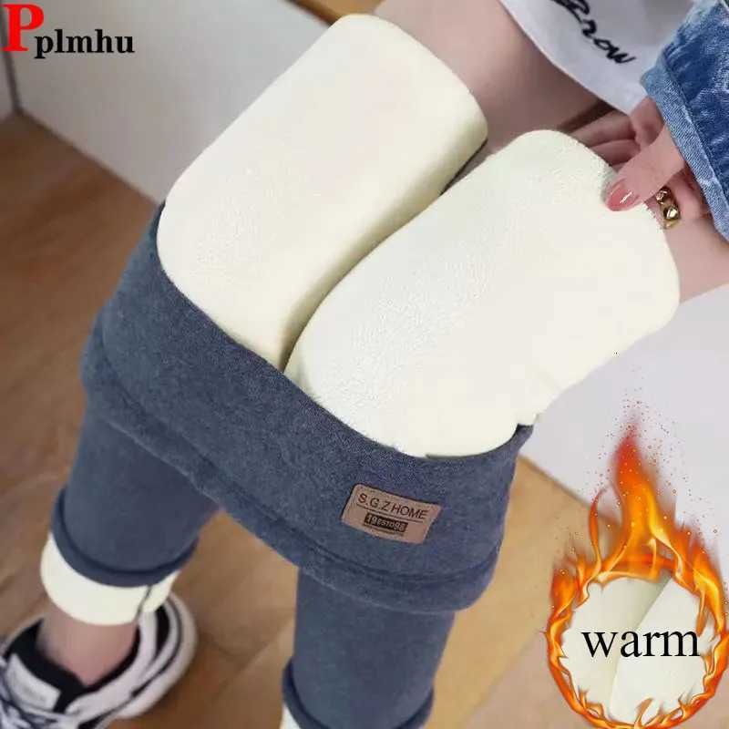 Fall Winter Warm Slim Pencil Leggings Women Casual Elastic High Waist Velvet Lined Pants Classic Solid Thicken Snow Wear CalcaT251023