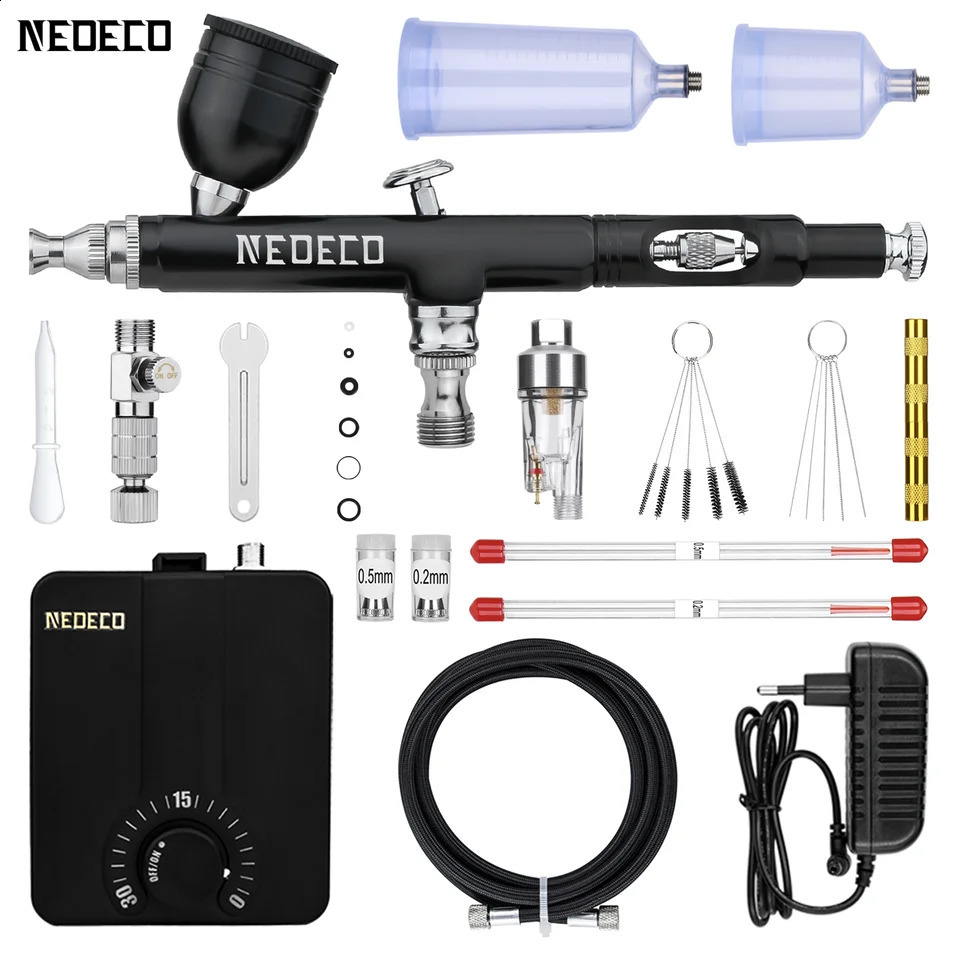 Neoeco 30PSI Airbrush Kit DualAction MultiFunction Portable Airbrush Set Noisereducing Compressor for Painting Cake Model 251015