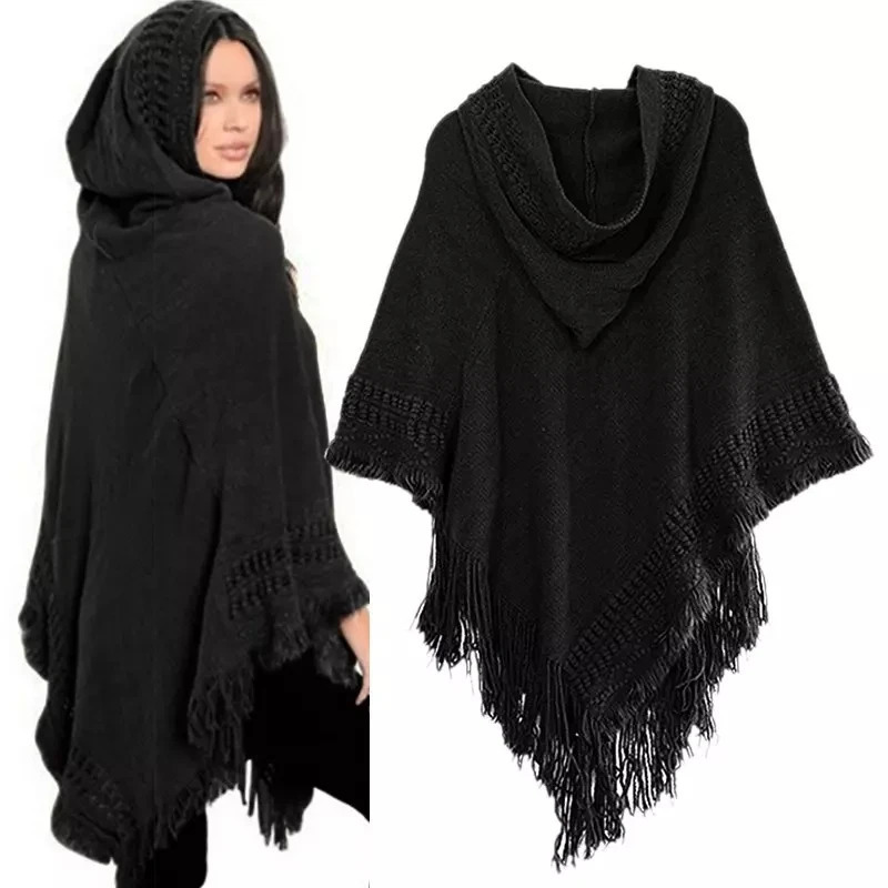 Women Ladies Tassel Cape Coat Fringe Poncho Oblique Stripe Coat Bohemian Shawl Scarf 251016