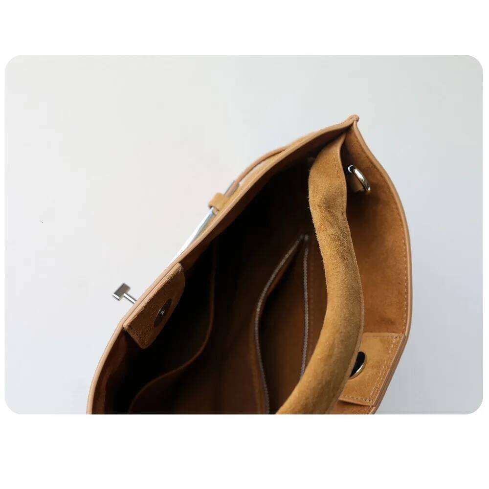 Niche Light Autumn Winter Lock Retro Suede High Texture Portable Shoulder Crossbody Commuter Tote Bag Large Capacity