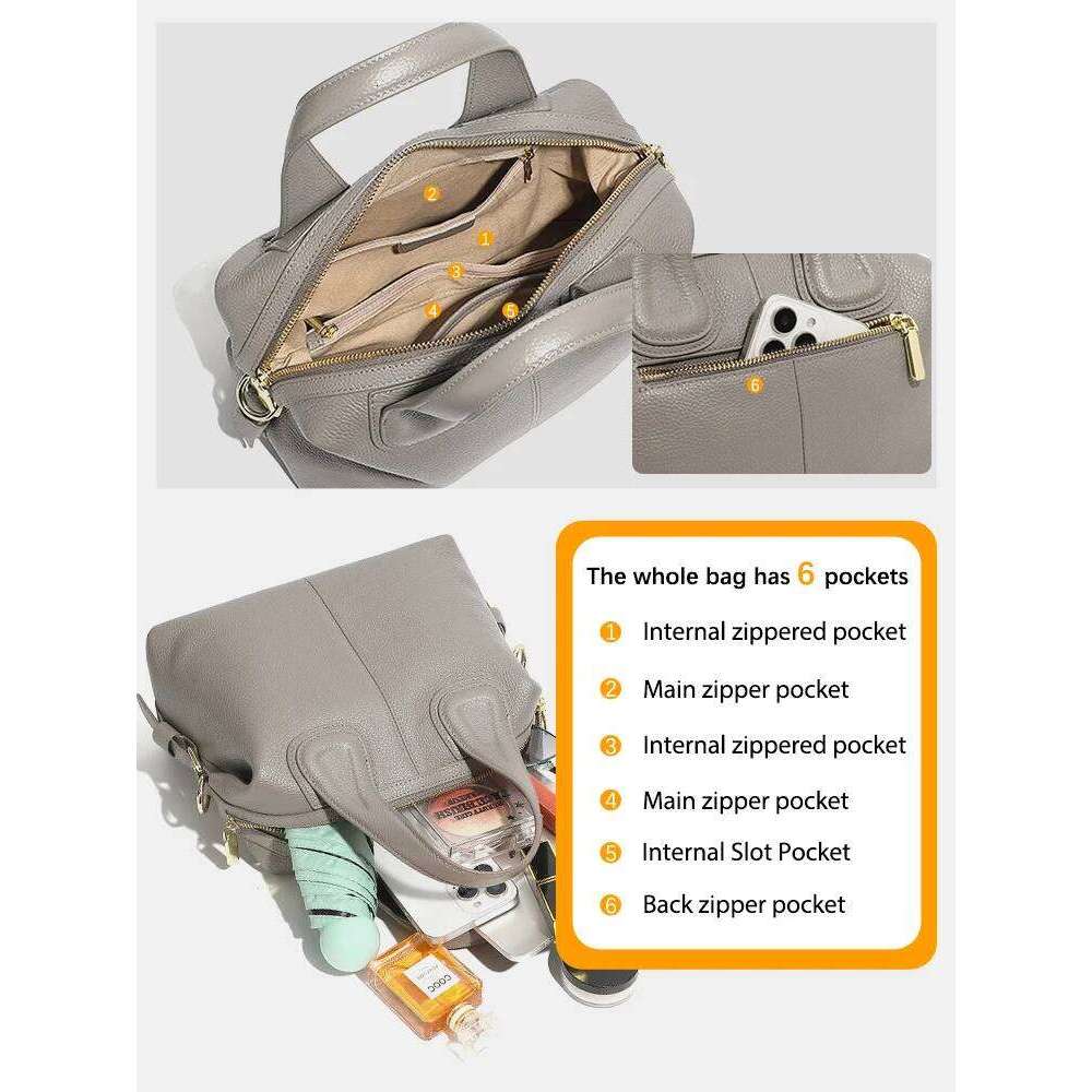 Zency 2 Straps Genuine Leather Top-handle For Women Vintage Boston Bag Shoulder Handbag Crossbody Large Capacity Bolsas 2025