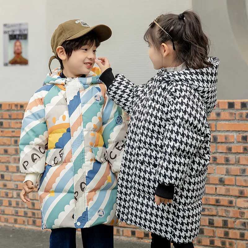 OLEKID 2025 Winter Thick Warm Children Girl Down Jacket Houndstooth Long Baby Girl Jacket 17 Years Kids Toddler Girl Outerwear Y251023