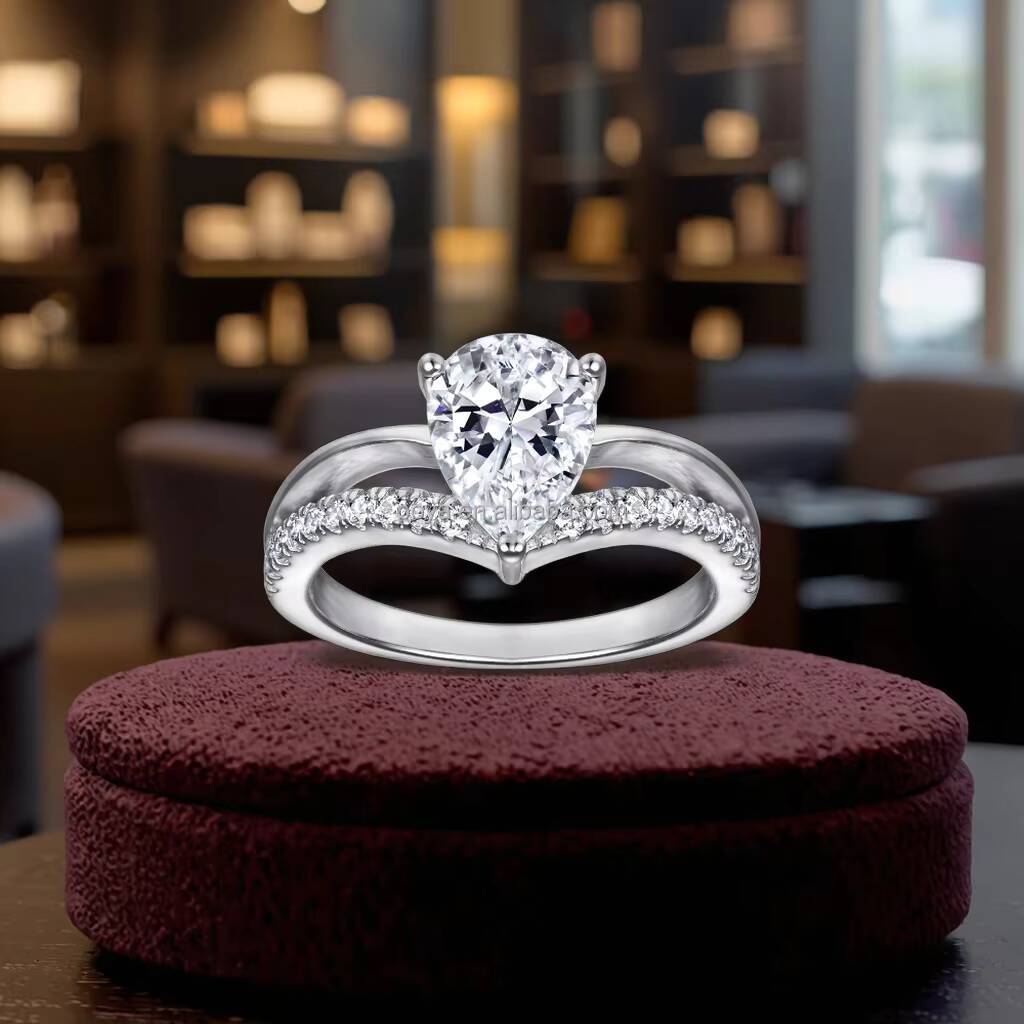 POYA 925 Sterling Silver Fine Jewelry for Women Pear Cut Simulated Diamond Womens Ring Moissanite Engagement Rings