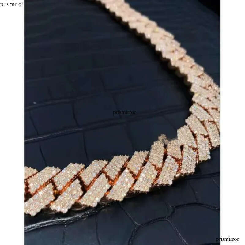 20mm Moissanite Dia Cuban Link Chain VVS1 Quality Sterling Sier Rose Gold Plated Mens Necklace
