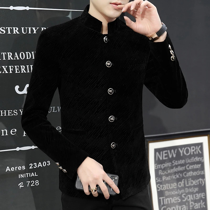 Mens coat with fleece and thickened autumn winter Koreanstyle Zhongshan suit young trendy cool standup collar 251023