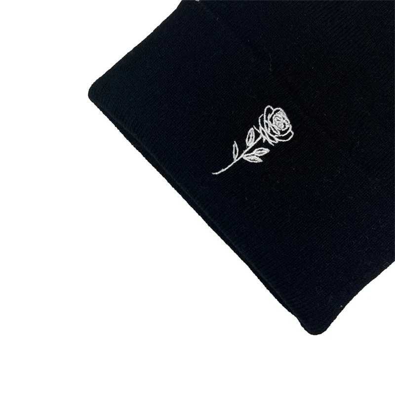 Autumn Winter Rose Floral broidery Sklies Beanies Hats Outdoor Warm Plover Knit Hat Coup Unisex Bonnet HatW251023