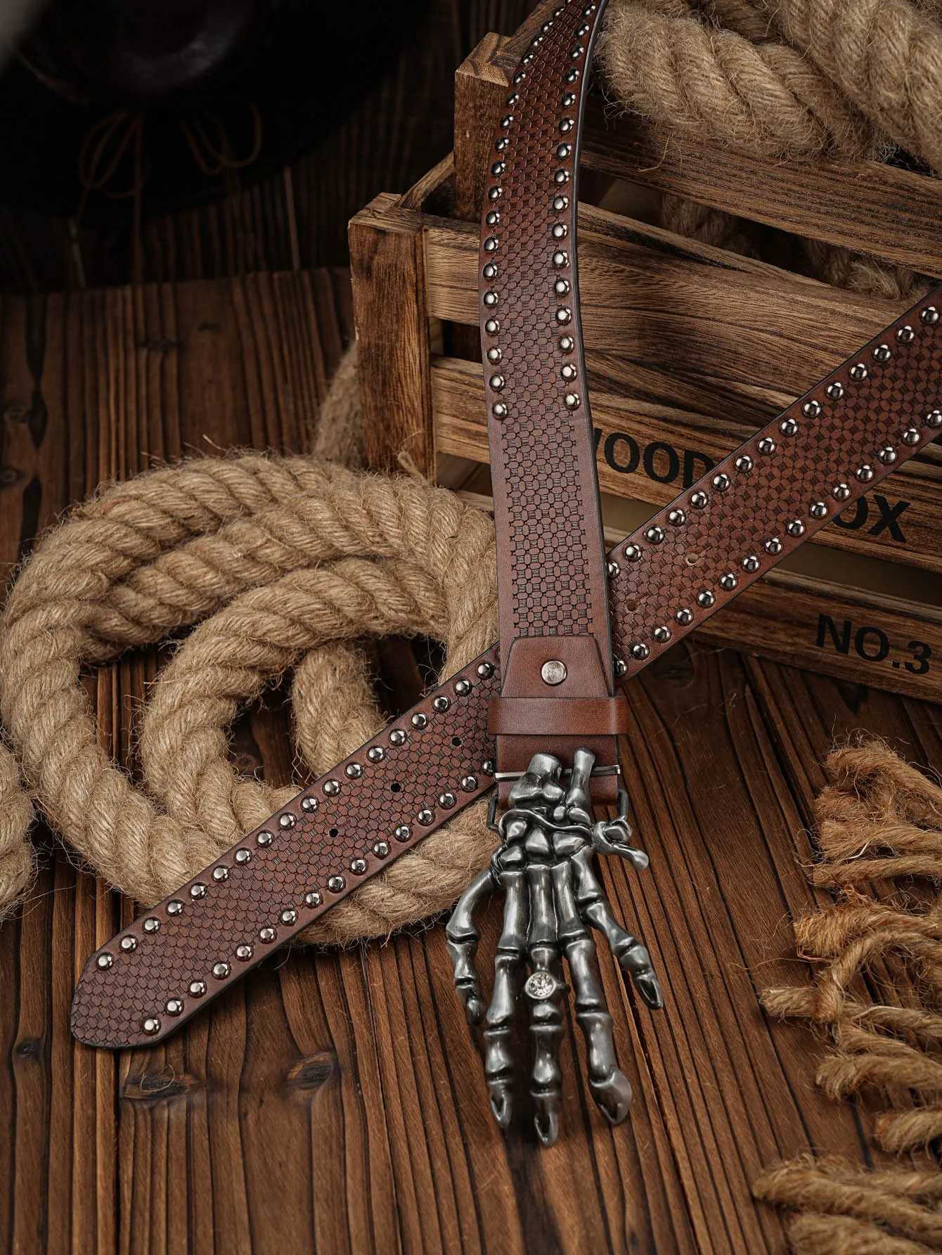 Western Cowboy PU Leather Belt Men Waist Strap Bull Decoration Floral Engraved for JeansXJ251023