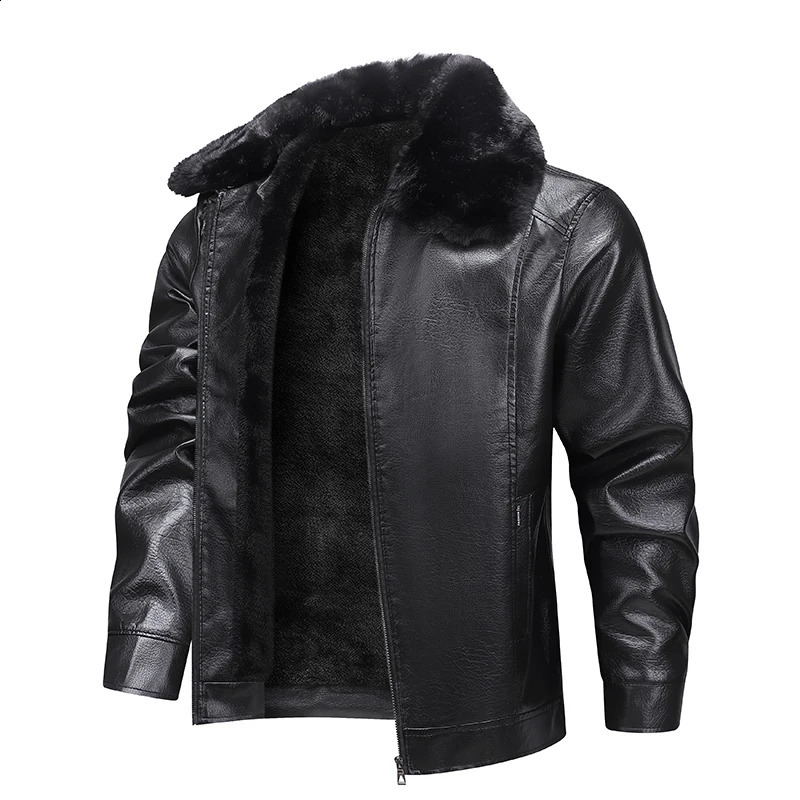 Plush Thickened Faux Leather Jacket Mens Fur Collar Windproof Waterproof Business Winter motorcycle jacket 251023